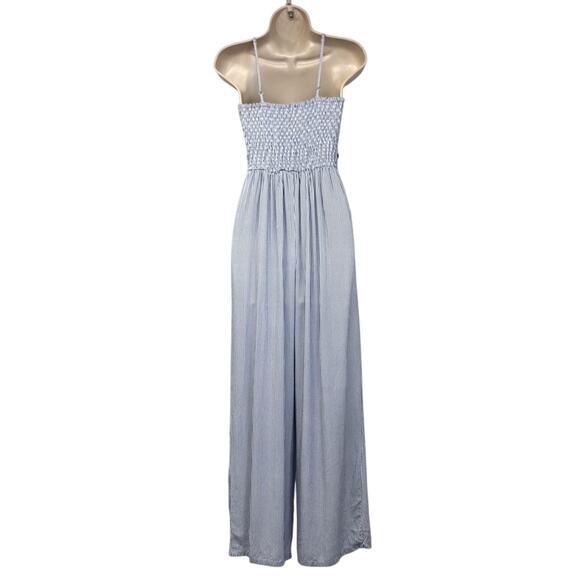 Japna Trendy Blue White Stripe Jumpsuit Dainty Embroidery Wide Leg Palazzo Style - Picture 2 of 16